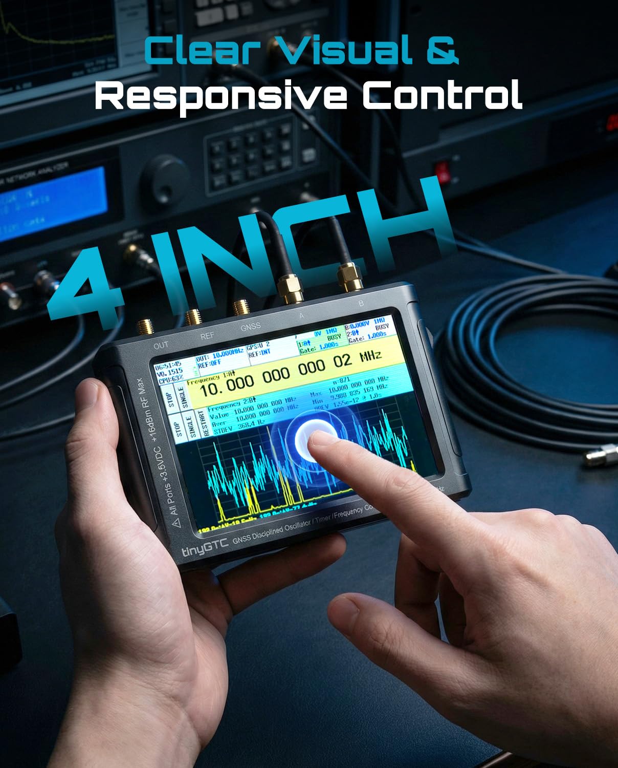 SeeSii TinyGTC ZC407 0.1Hz-7GHz Frequency Counter: 4-Inch Tiny Frequency Analyzer with Built-in GPSDO & 32GB Card, High Resolution for ADEV & Gapless Measurement