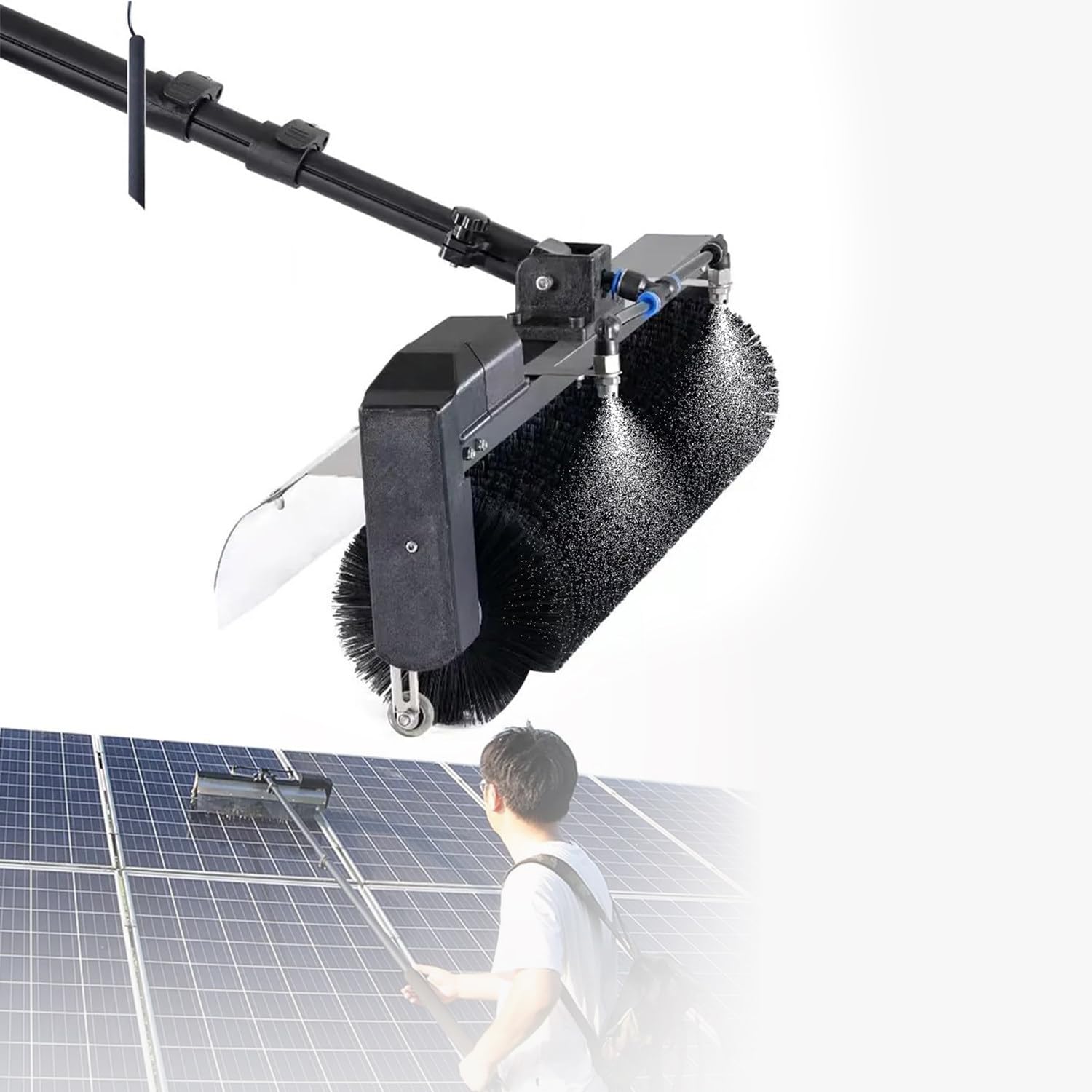ASerZenith Telescopic Solar Cleaning Brush Kit, 600Mm Adjustable Angle, 300 Rpm, Water Fed Pole For Window Glass & Solar Panel Cleaning, 7.5M/24.6Ft Reach,Size-7.5M/24.6Ft