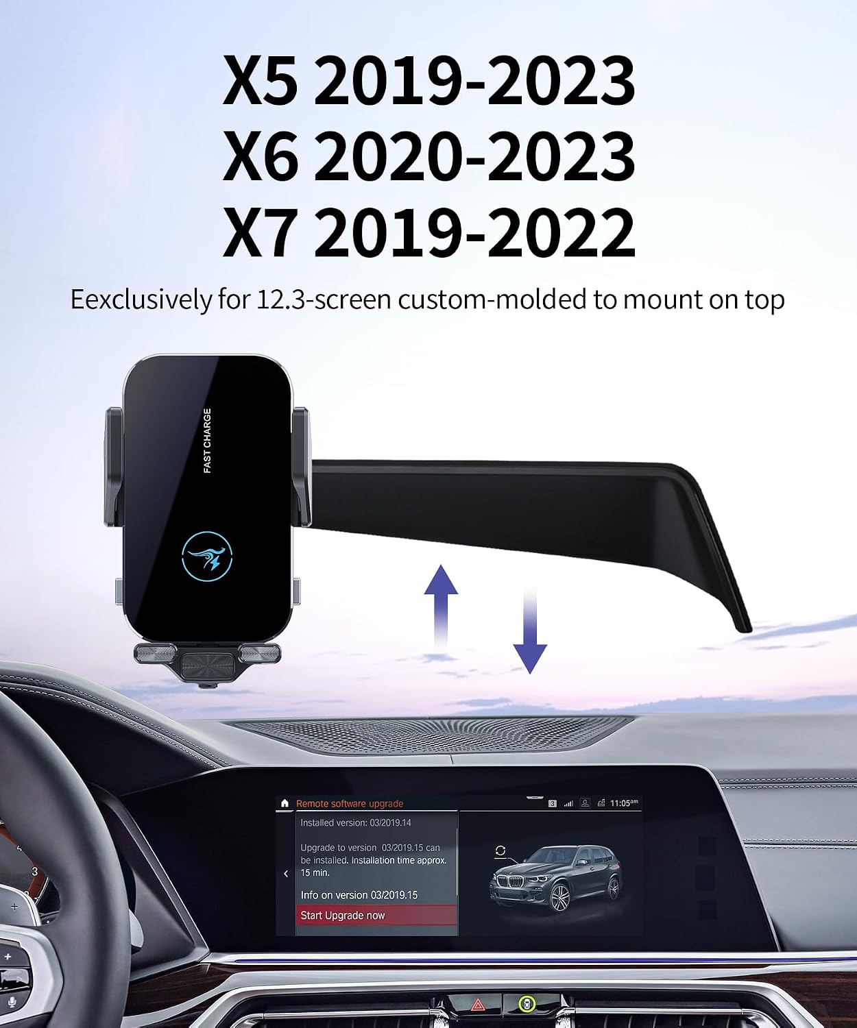 15W Wireless Fast Charger for 2019-2023 BMW The X5 / 2020-2023 BMW X6 /2019-2022 BMW X7 Accessories 12.3 inch Screen Fixed Clip, Interior Decoration Mobile Phone Mount, 360° Rotation