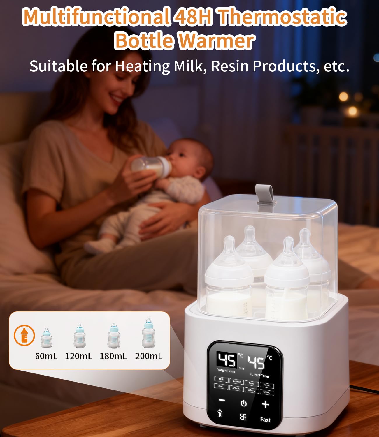 6 in 1 Scaldabiberon Scaldabaschette per Bambini,Sterilizzatore per Biberon, conservazione del calore per 48 ore, touch screen a LED, telecomando, può riscaldare 4 bottiglie contemporaneamente