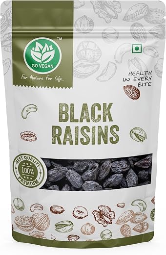 Go Vegan Premium Afghani Black Raisins Seedless | Kali Kishmish/Kismis | Dry Fruits, Healthy Snacks | Rich in Fiber, Potas...