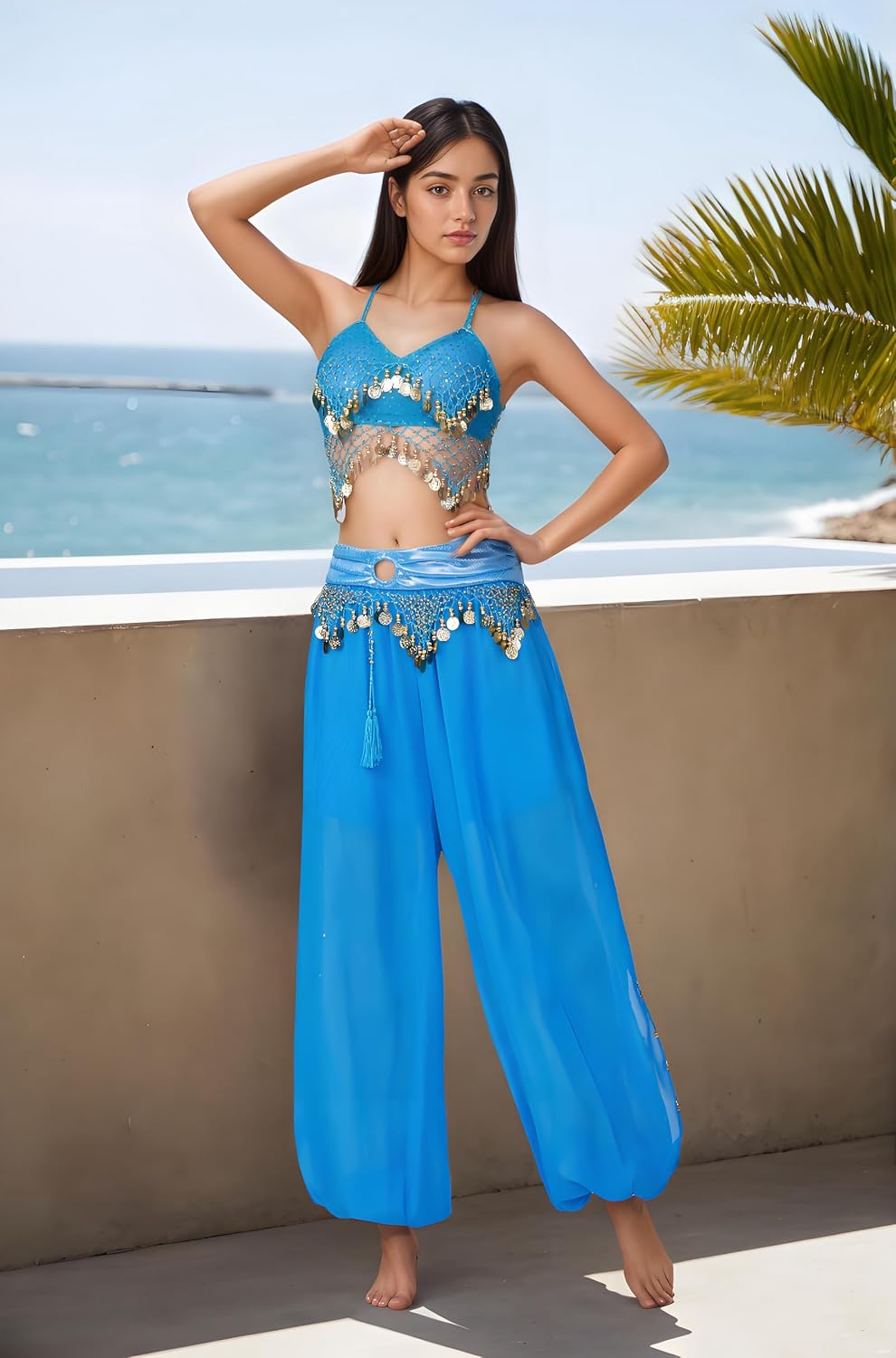 Women Belly Dance Carnival Costume Pants Sequin Shiny Harem Yoga Pants Bloomers Arabic Halloween Trousers for Halloween