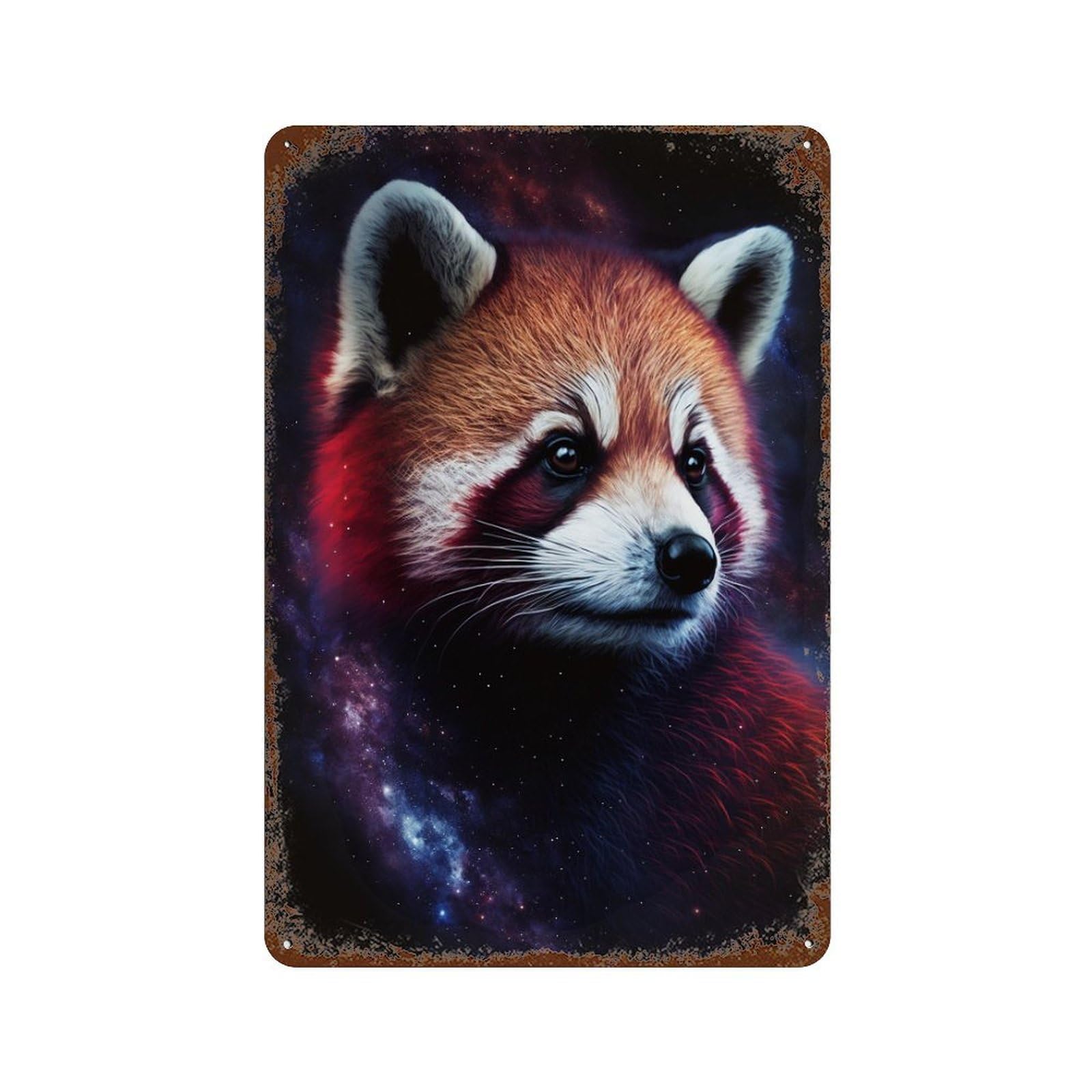 Garage Style Cosmic Red Panda Art Print-4 Distressed Metal Wall Sign 11.8"x7.9", Farmhouse Wall Decor for Bar And Workshop