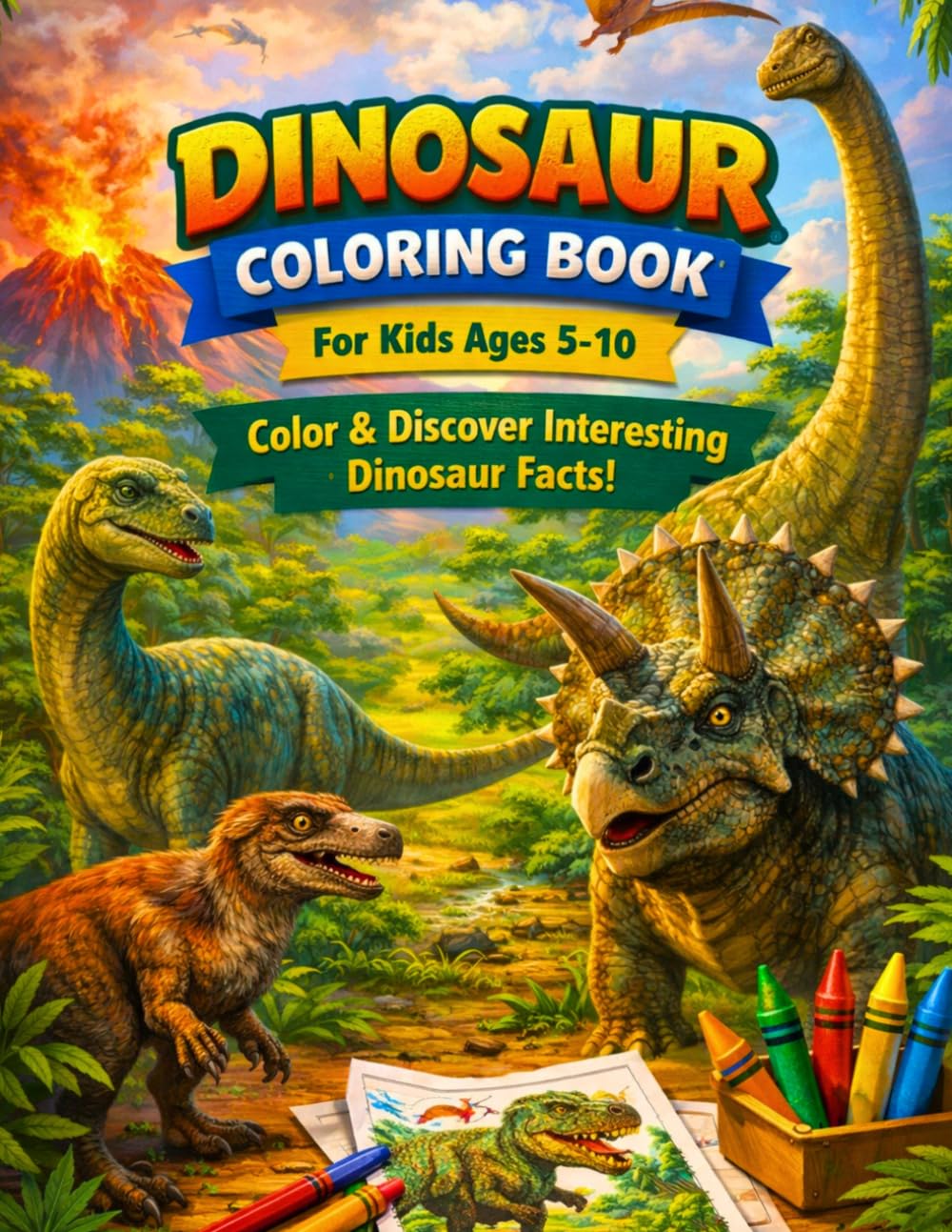 Dinosaur Coloring Book for Kids Ages 5-10: Color & Discover interesting Dinosaur Facts