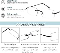 Vista 3 de HIYANJN Frameless Reading Glasses Blue Light Blocking Rimless Computer Reader For men Lightweight Eyeglasses(3-Pack,1.25)