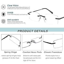 HIYANJN Frameless Reading Glasses Blue Light Blocking Rimless Computer Reader For men Lightweight Eyeglasses(3-Pack,1.75)