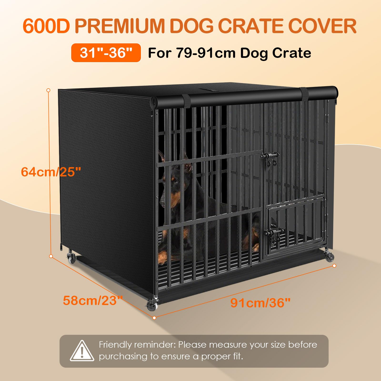 Abdeckung für Hundekäfige, 91 cm, 600D Oxford, wasserdicht, 91 x 58 x 64 cm, Hundekäfig-Abdeckungen mit Belüftungsfenster, Reißverschlüssen (nur Abdeckung)
