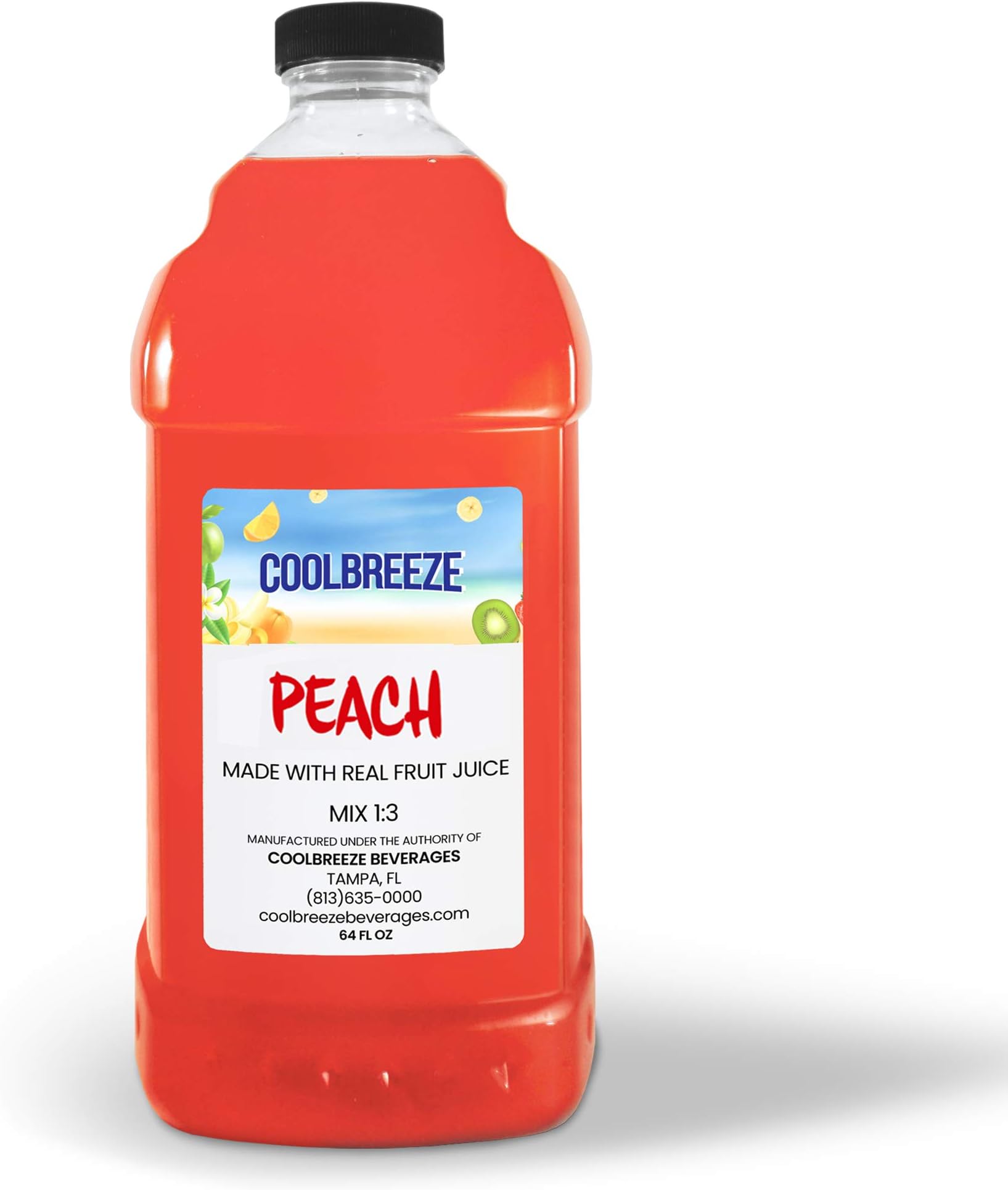 Coolbreeze Peach Frozen Drink Machine Mix - Ready to Use Slush Flavor Syrup - 1/2 Gallon Bottle