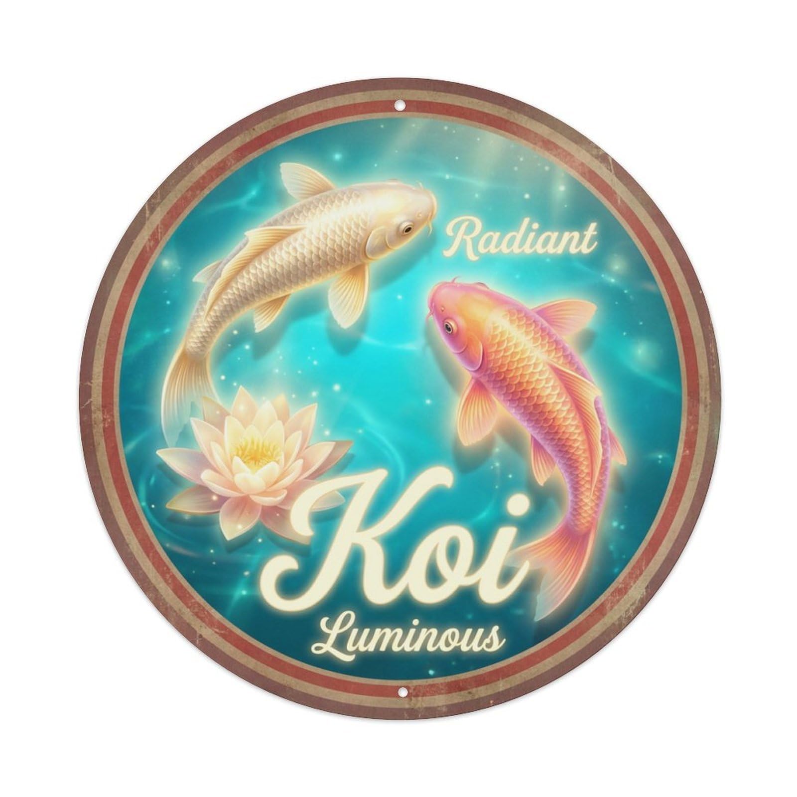 Metal Tin Sign Koi Fish Brilliant Dazzling Japan Vintage