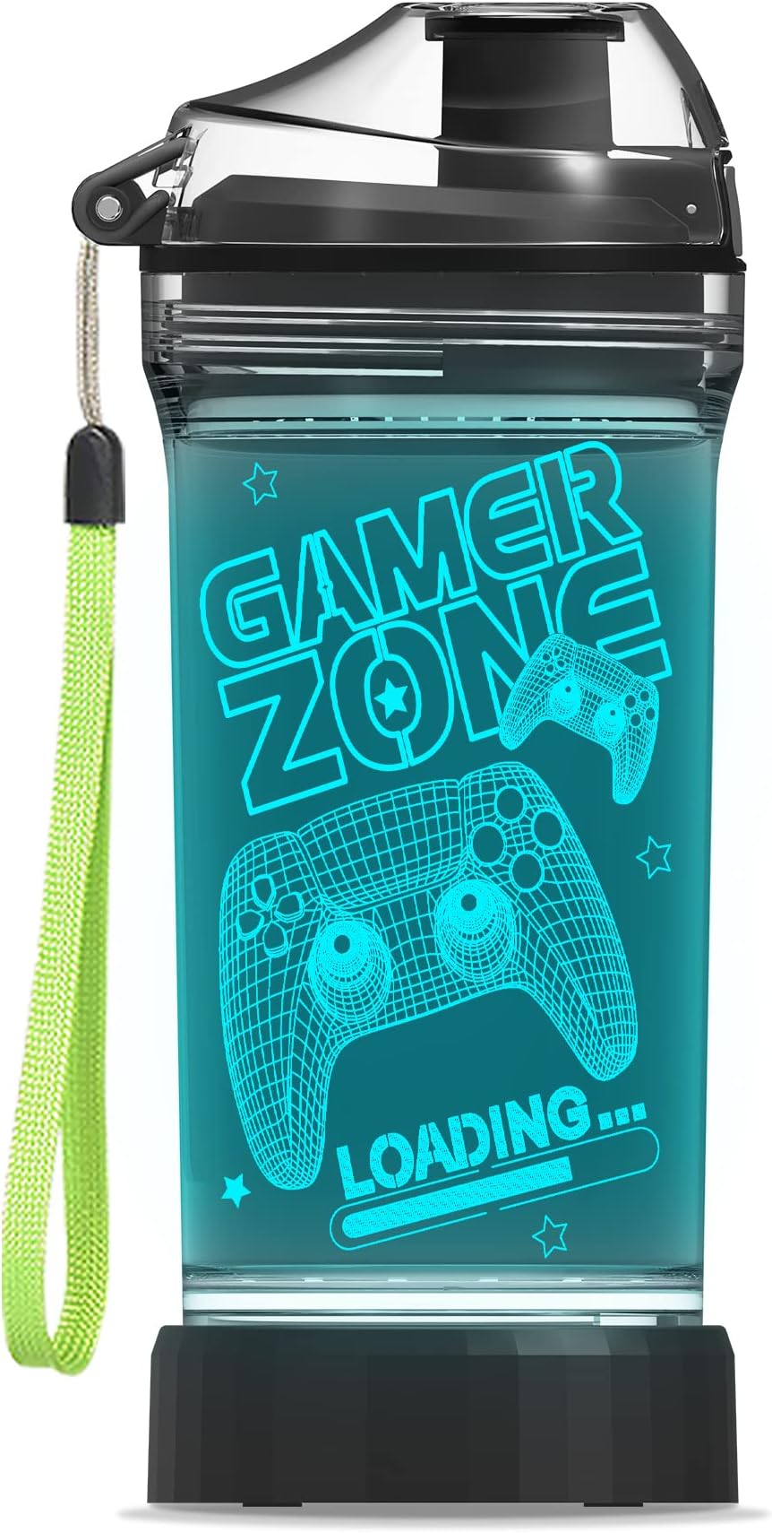 YuanDianGamer Zone Water Bottle for Boys, Controller 7 Color Lights 3D Light up Drinking Cups Gifts for Gamers Boys , BPA Free & Leak Proof Flip Top Lid & Easy Clean & Carry Handle, 14oz/ 400ml