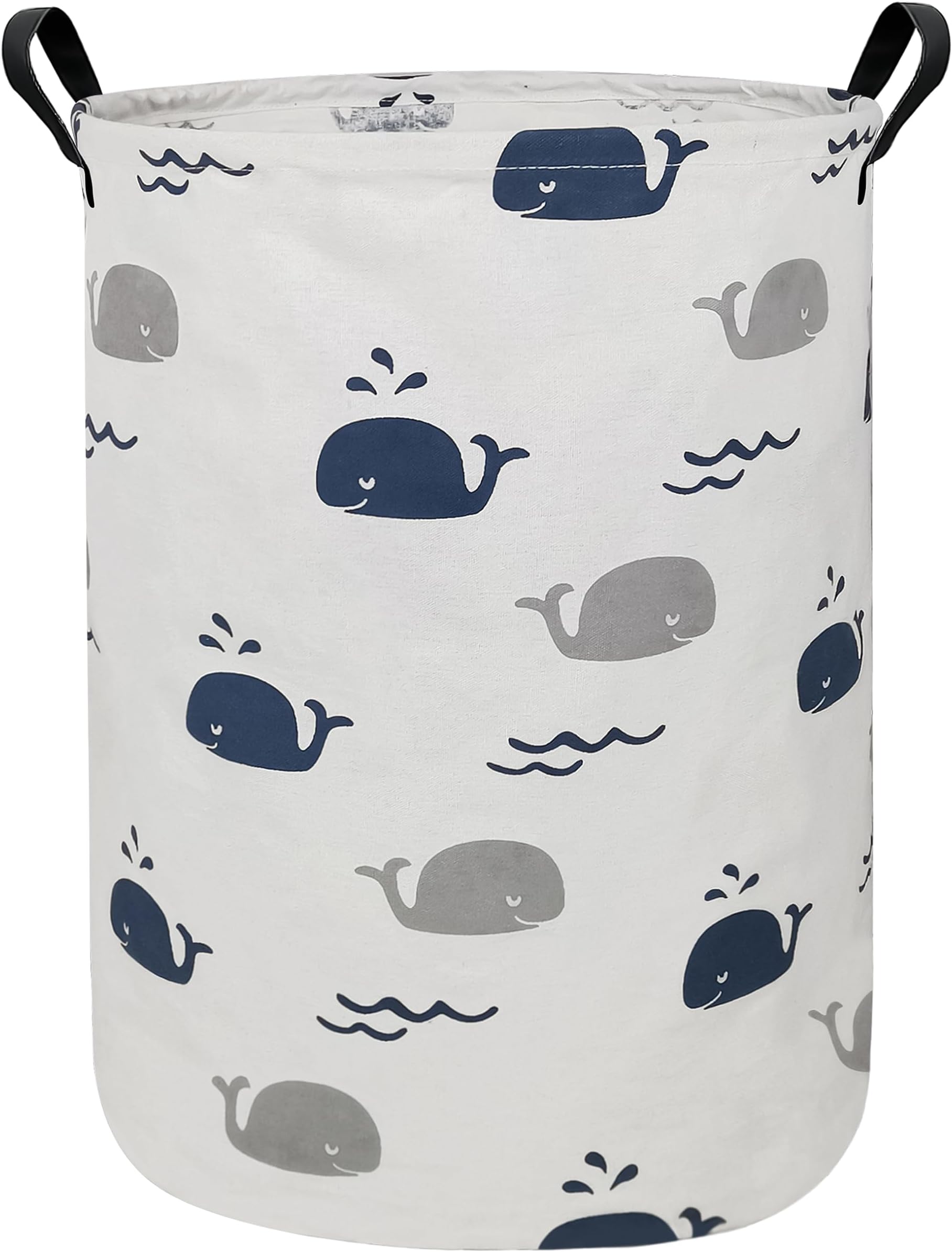 QUEENLALA Large Storage Basket,Laundry Hamper/Bathroom/Home Decor/Collapsible Round Storage Bin,Boys and Girls Hamper/Boxes/Clothing(Round-Blue Cute Whale)