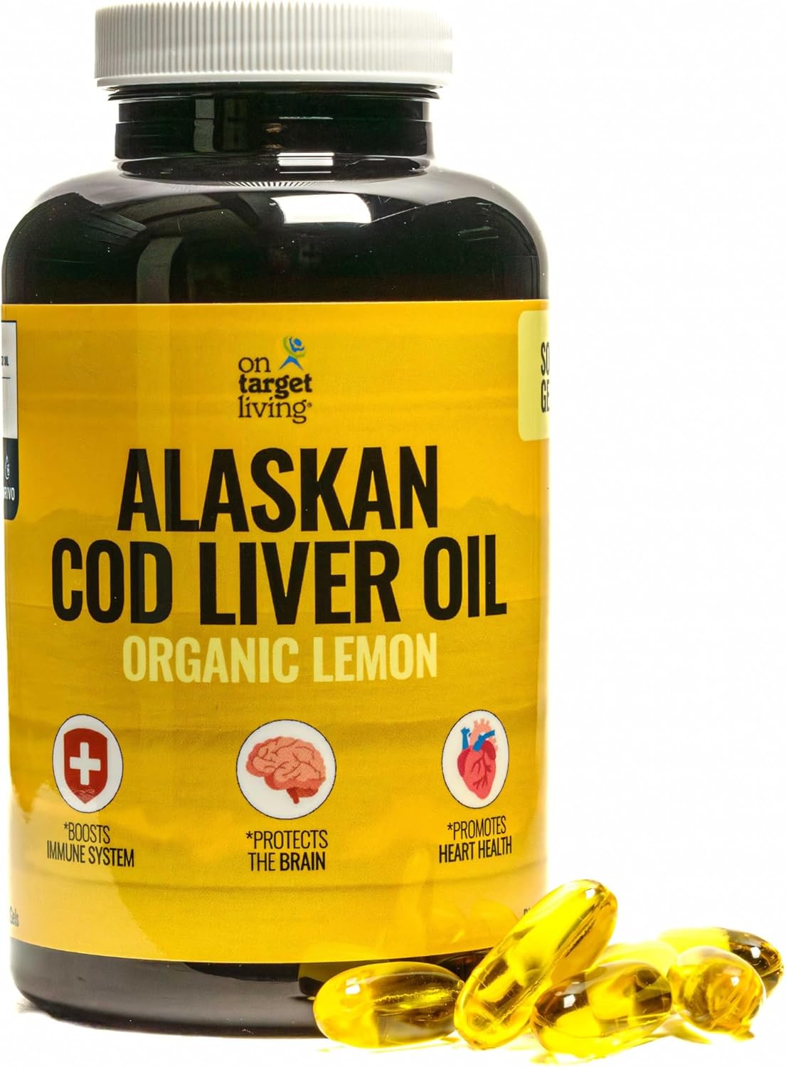 On Target Living Alaskan Cod Liver Oil 120 Soft Gels | Line Caught in The USA | Naturally Occurring Vitamin D | Rich in Omega 3 DHA/EPA