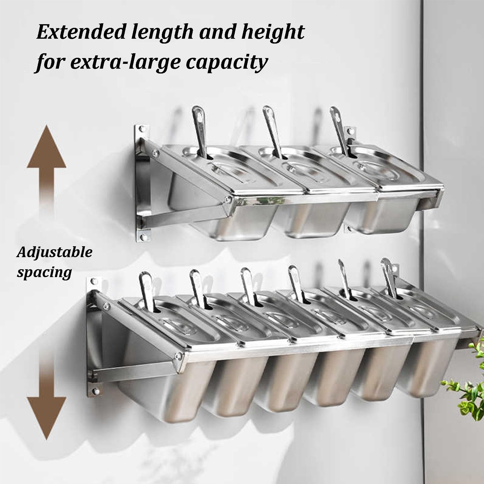 Pizza Topping Station Dispenser da parete per condimenti con coperchio, design triangolare, in acciaio inox rimovibile, per salse, frutta, ingredienti
