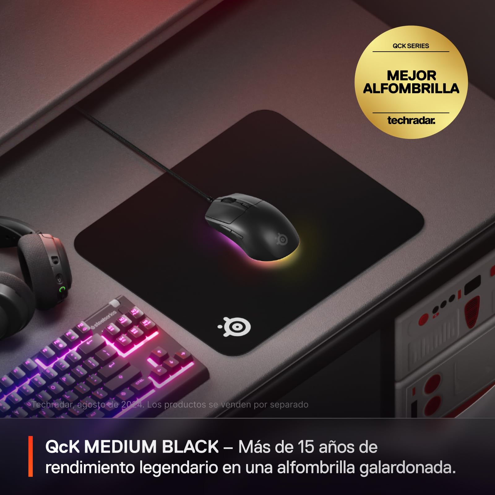 SteelSeries QcK - Alfombrilla de ratón para juegos - Caucho - Superficie microtejida exclusiva - Optimizada para sensores de juegos - Tamaño M (320mm x 270mm x 2mm)