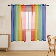 Rainbow Sheer Curtains for Living Room and Bedroom, Elegant Curtain Set, Light Filtering Semi-Sheer Window Curtains,52W x 45L 2 Panels