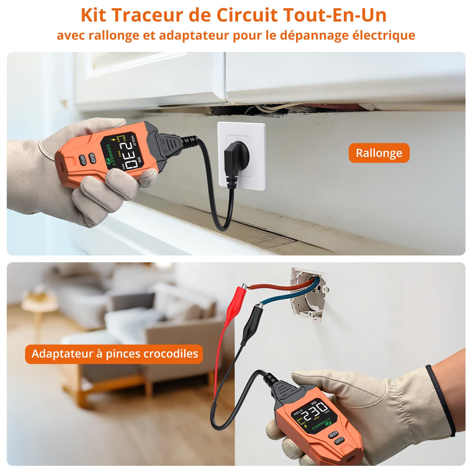 Proster Localisateur de Disjoncteur avec Testeur de Prise RCD - Détecteur de Circuit Electrique avec Écran LCD Couleur, NCV - Emetteur Récepteur pour Recherche de Disjoncteur, Maison, Bureau