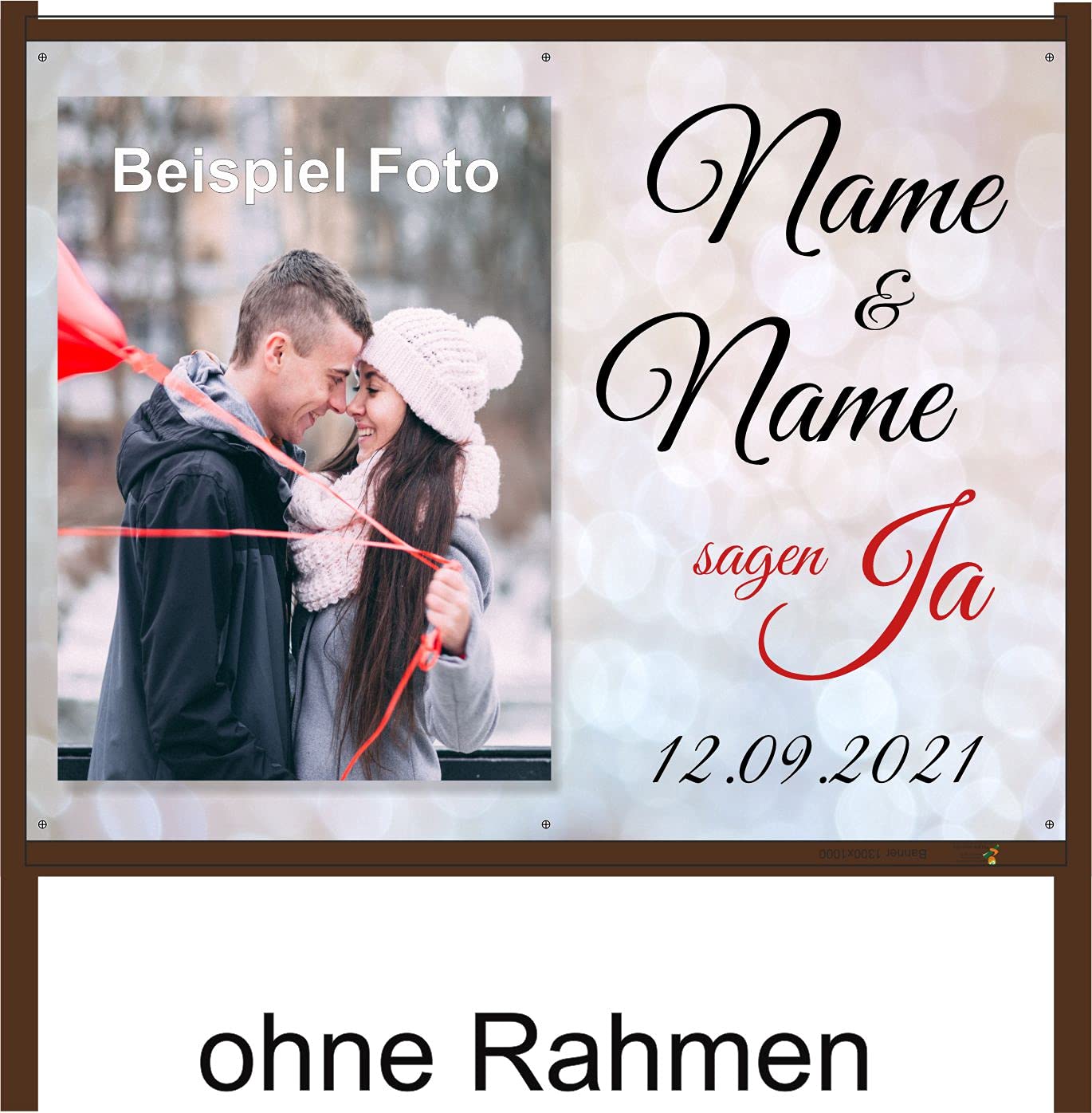 Hochzeitsbanner 130 x 100 cm mit Deinem Foto und Text