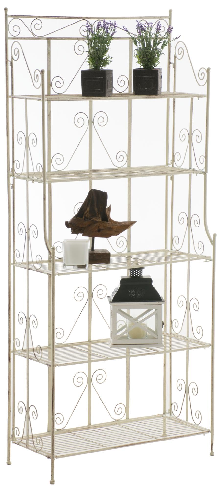 CLP Scaffale in Piedi Ciara I Scaffale in Metallo per Piante in Stile Rustico I Scaffale per Balcone, Patio, Veranda e Giardino, Colore:Antico-Crema