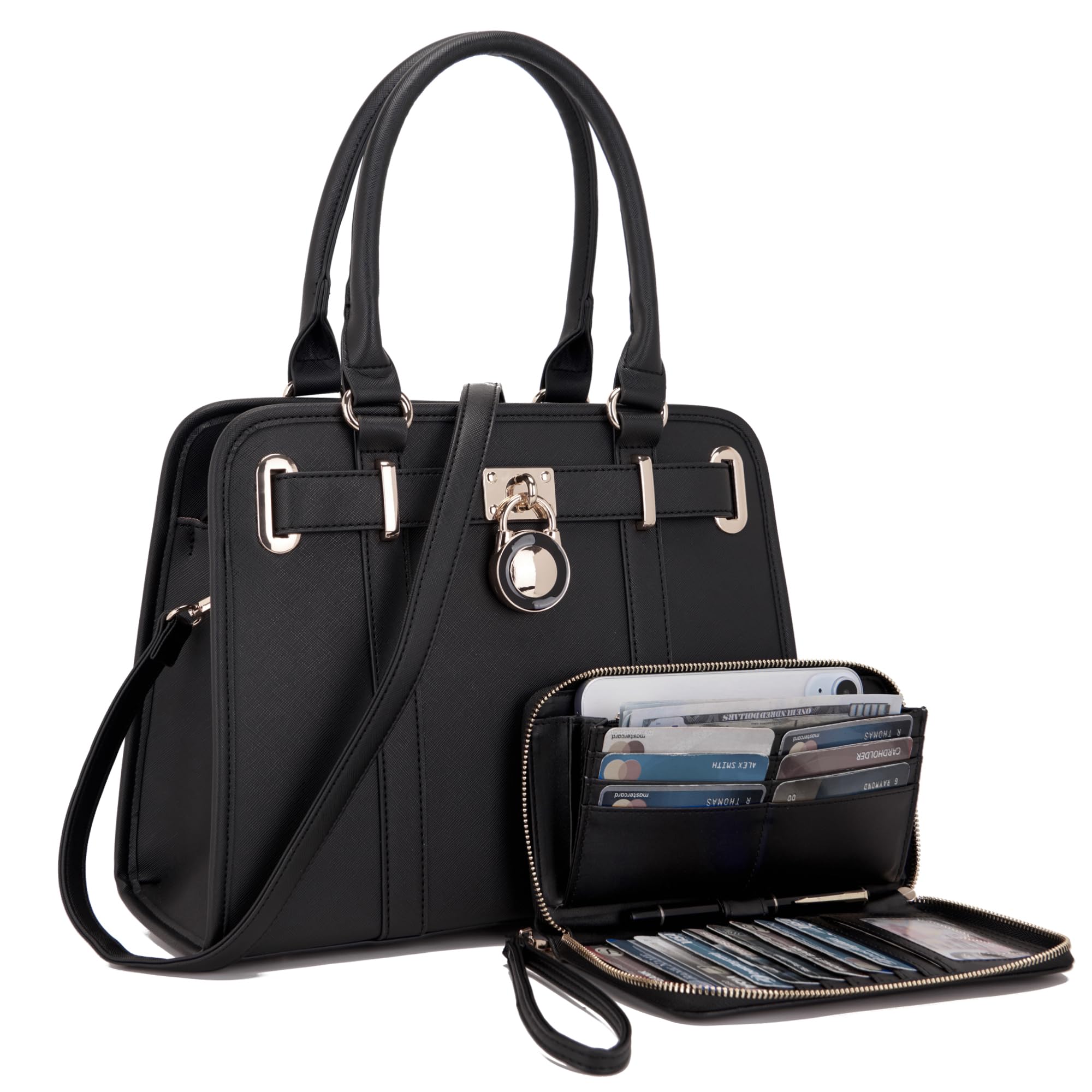 Qiyuer Structured Satchel Tote Handbags Set Women Purses with RFID Wallet | Premium, Sturdy, Spacious, Chic for Daily &amp; Work, Vegan PU Leather, Multi-way Carry, Large Capacity RFID Wallet, Ideal Gift