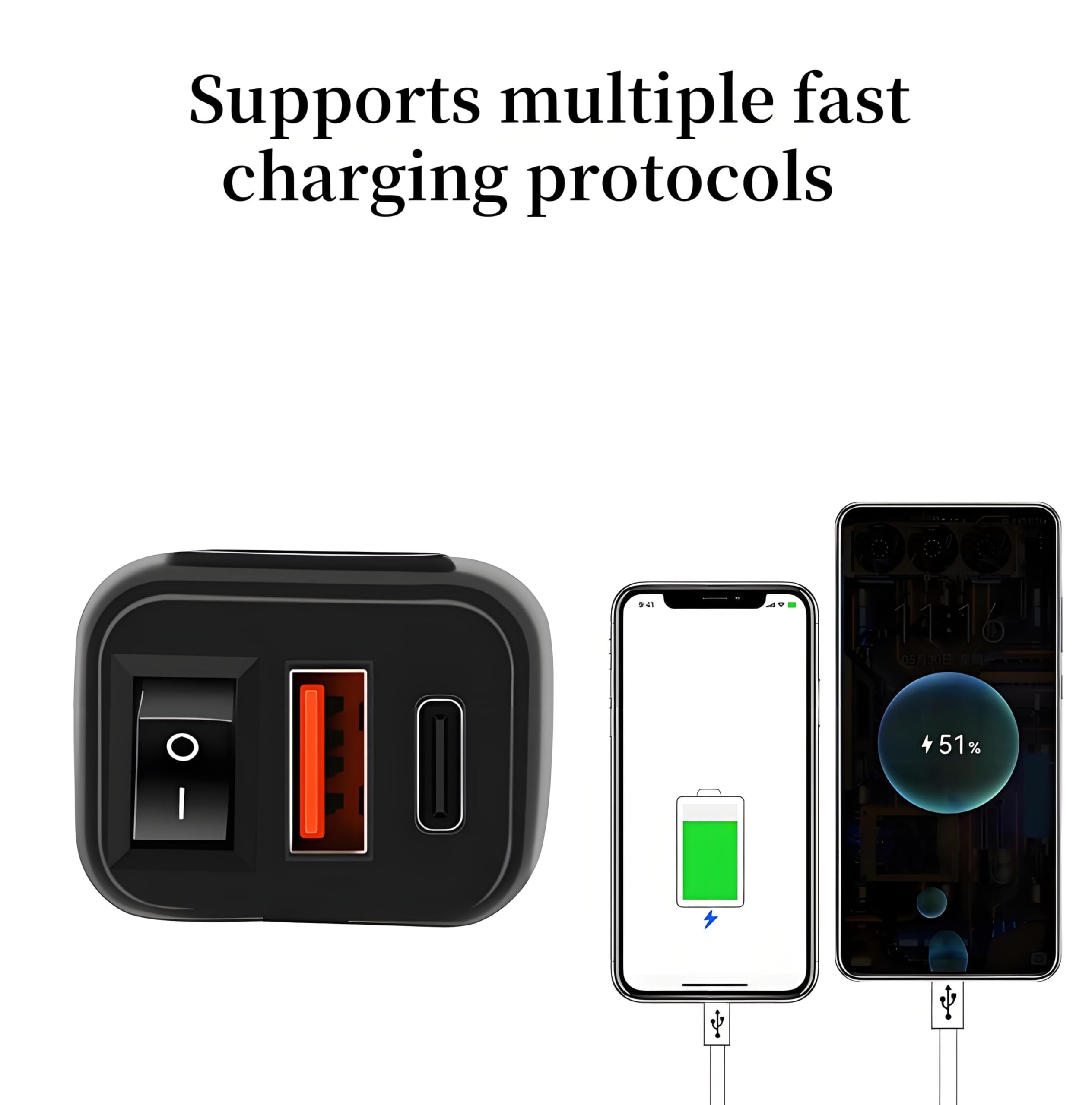 Dwupak 2-portowy port USB typu C, ładowarka motocyklowa, szybkie ładowanie z woltomierzem, do telefonu, wodoodporny, ATV, UTV, uchwyt na kierownicę łodzi, czerwony