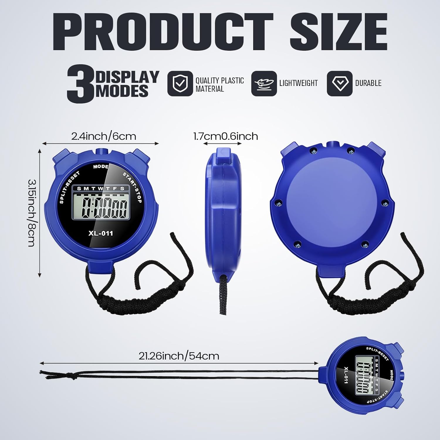 TOODOO 12 Pack Multi Function Digital Stopwatch Timer Bulk Sports Stopwatch with Lanyard Plastic Display Waterproof Date Time Alarm Timer for Coaches Fitness Referees