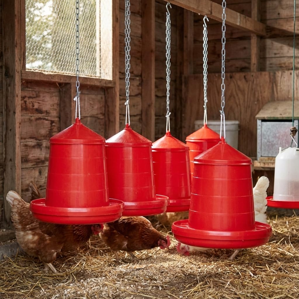 Suinga Pack 5 Mangimi per Uccelli e Galline | Capacità 8 kg | 38x38x60 cm | Plastica Resistente | Colore Rosso