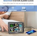 Geevon Thermomètre intérieur intérieur sans fil, Thermomètre numérique à affichage couleur avec baromètre, USB Port de recharge et rétroéclairage réglable (Station météorologique avec 1 Capteur)