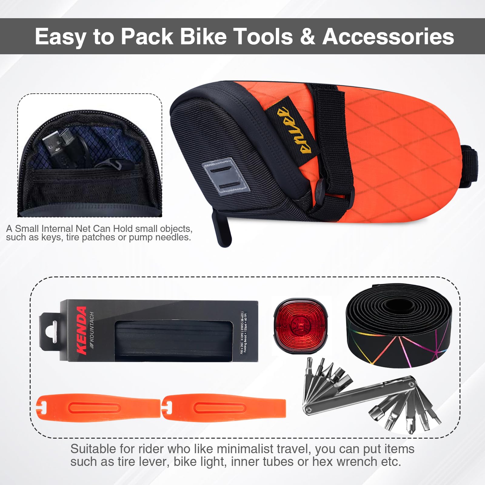 ZUKKA Alforjas para sillín de bicicleta con reflectante Under Saddle Bag Storage Pouch Waterproof Bag Cycling Pack Universal Fit 1.3L Capacity Lightweight for Mountain Bike Road Bike