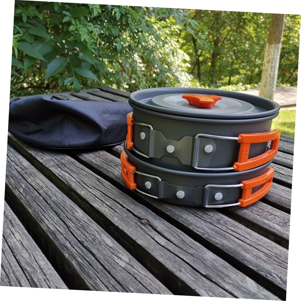 Generic 1 Set 3pcs Three Piece Kettle Saucepans Portable Grill Pots Cook Oven Double Burner Camping Stove Camping Gadgets Bank Unit Deep Frying Pan Camping Utensils Aluminum Alloy