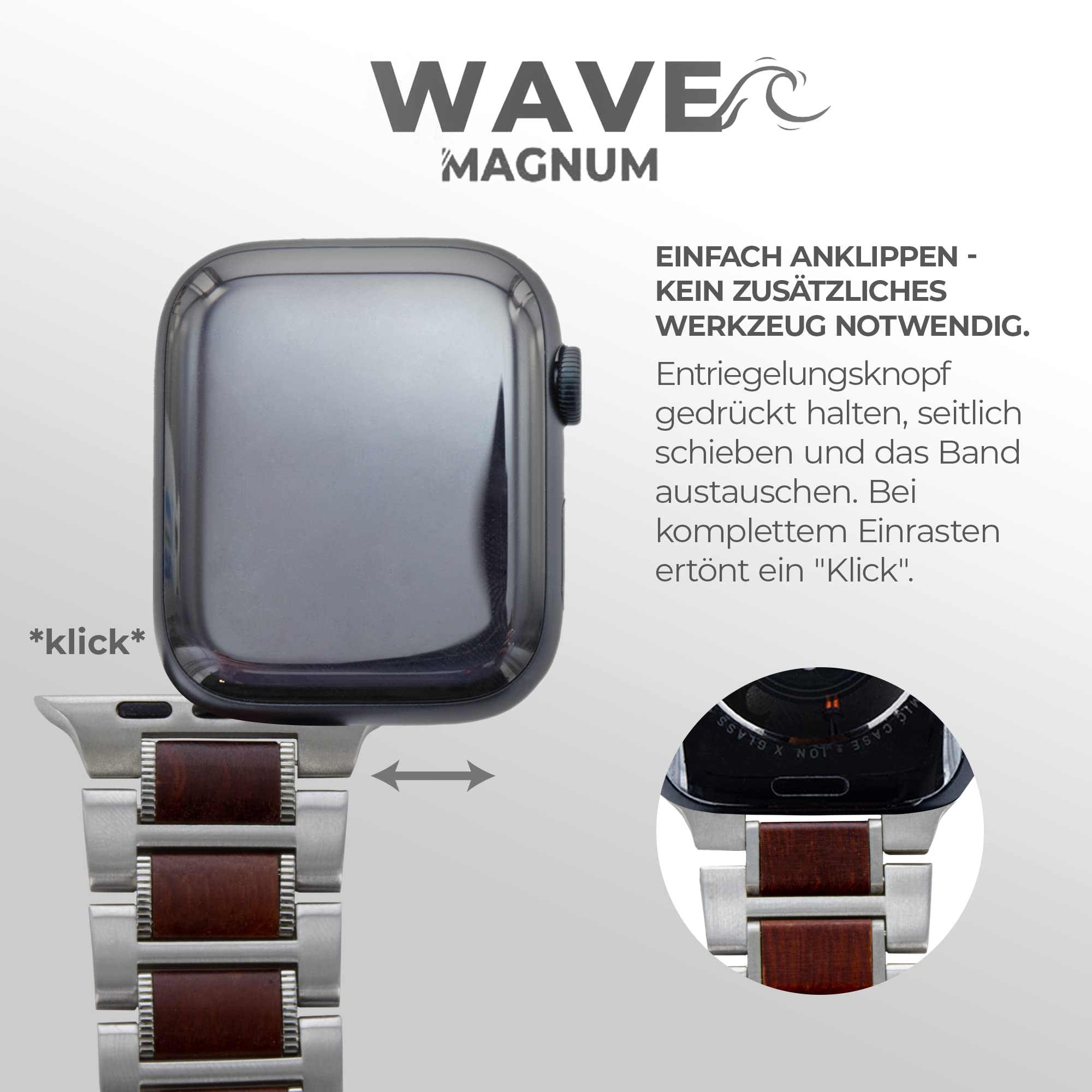 Magnum Wave Watch Bracelet, Braided Dress Bracelet, Length Can Be Individually Adjusted, 38/40 mm, Silver wood - Image 2