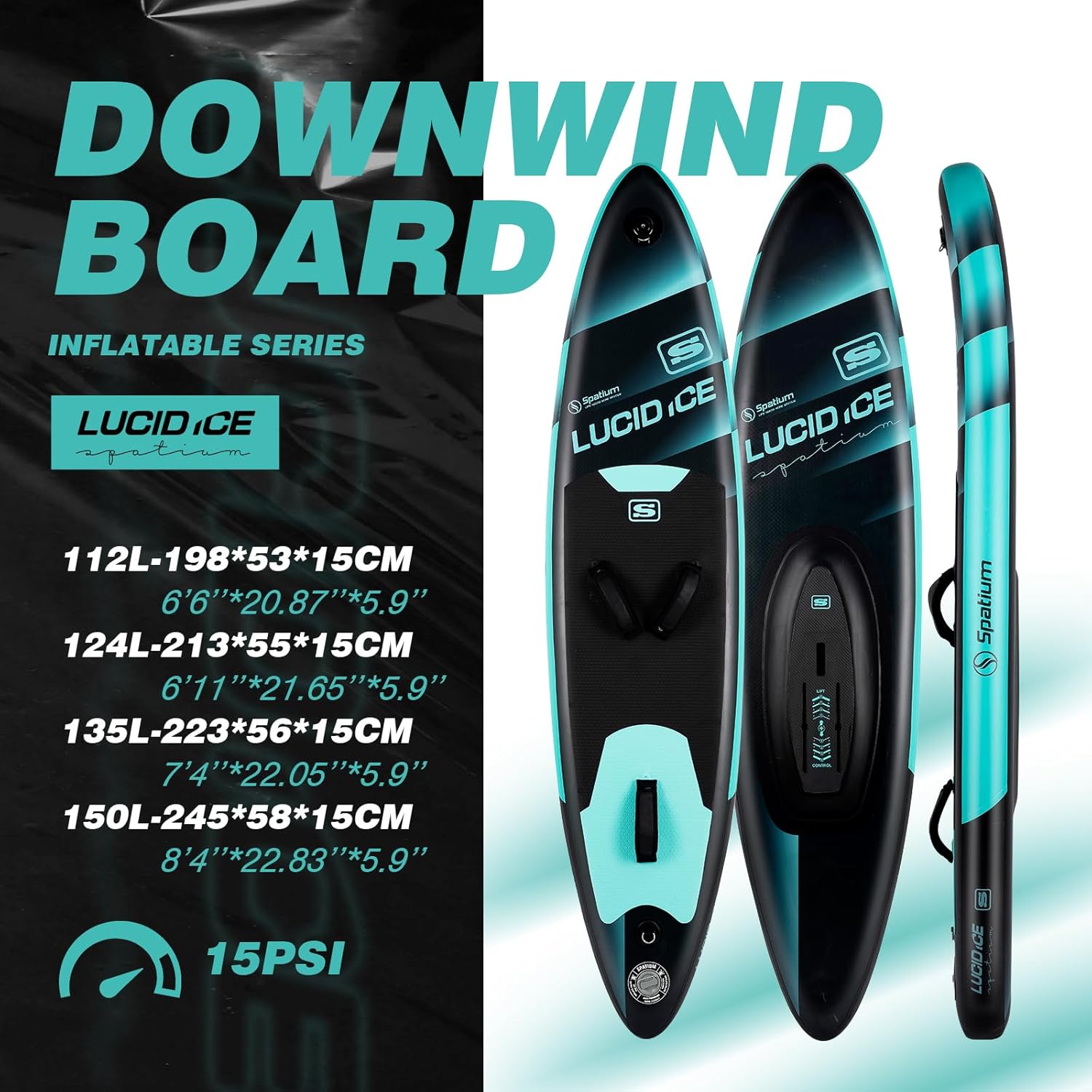 Spatium Inflatable Downwind Board Unpowered Versatile Inflatable Surfing SUP Downwind Board for 112L/124L/135L/150L Water Sports Board with Paddle and Foil SP1310/SP1060