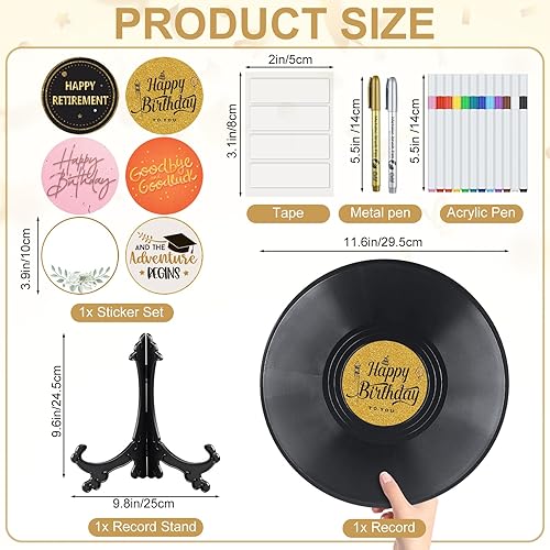 Miniatura 2 de 1 libro de invitados retro de vinilo para fiestas, tablero de registro con 14 bolígrafos y 6 calcomanías decorativas, cumpleaños, graduación,