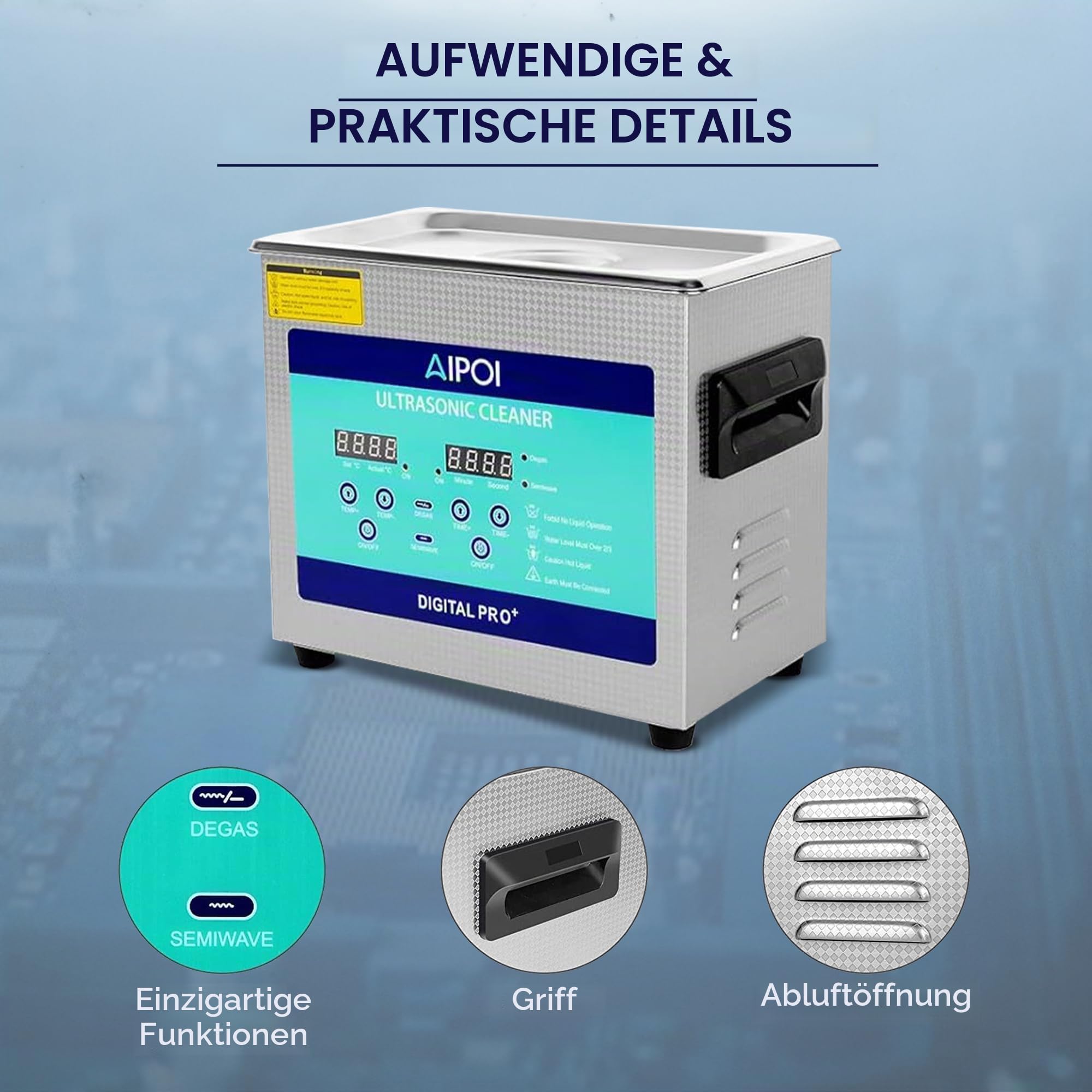 Ultraschallreinigungsgerät 3.2L Edelstahl Ultraschallreiniger mit Heizung, 120W Ultraschallbad zum Reinigen von Schmuck, Brillen, Uhrenketten, Dentalwerkzeugen, Metallteilen, Vergasern usw