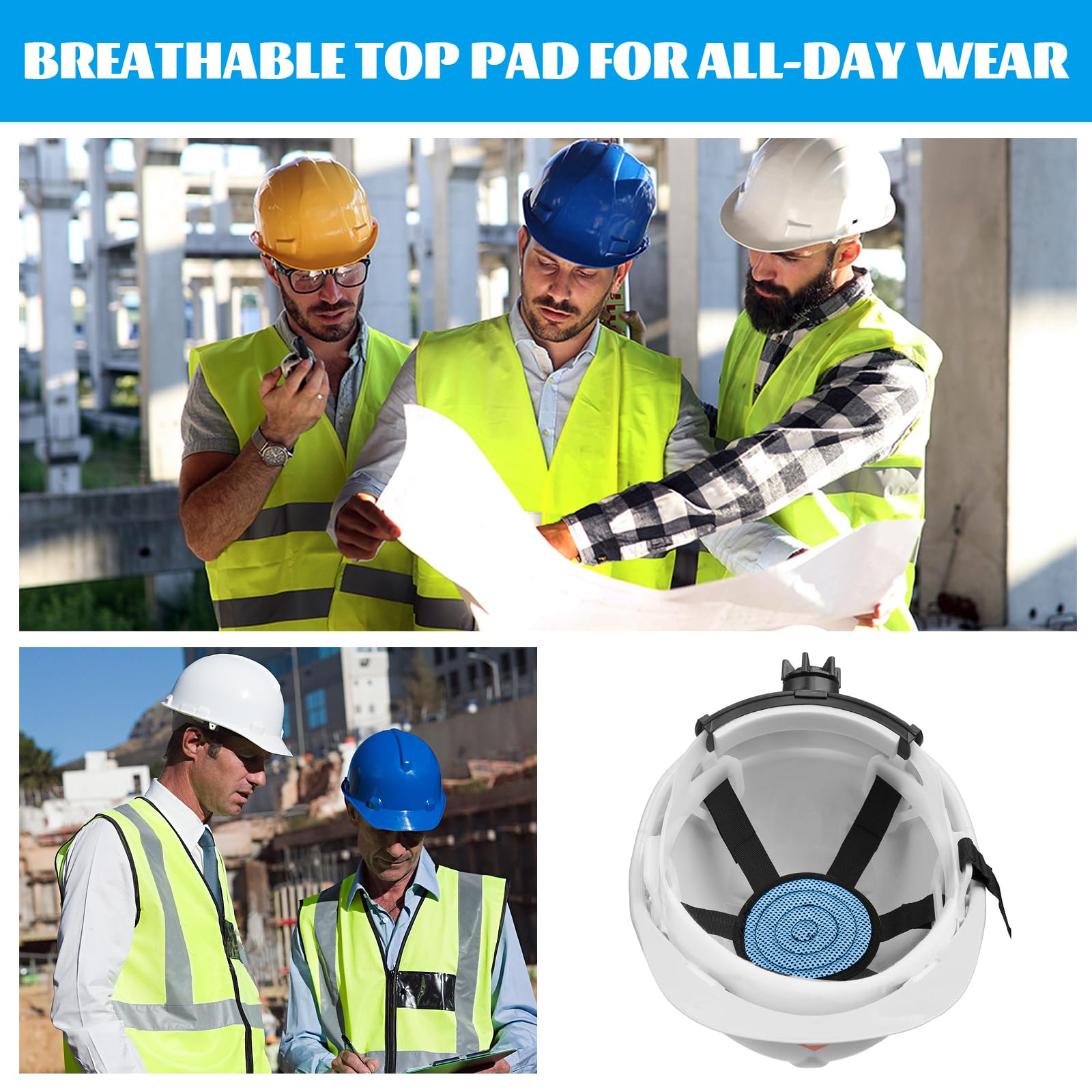 Almohadilla superior para cascos, lavable, relleno acolchado, repuesto de refrigeración para cascos y cascos de suspensión, azul, paquete de 6