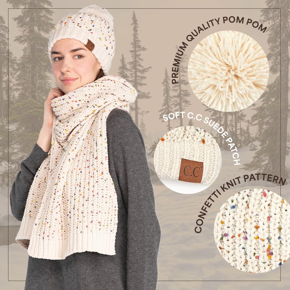 C.C Cable Knit Beanie and Scarf Set, Colorful Confetti Pattern, Winter Accessories - Image 4