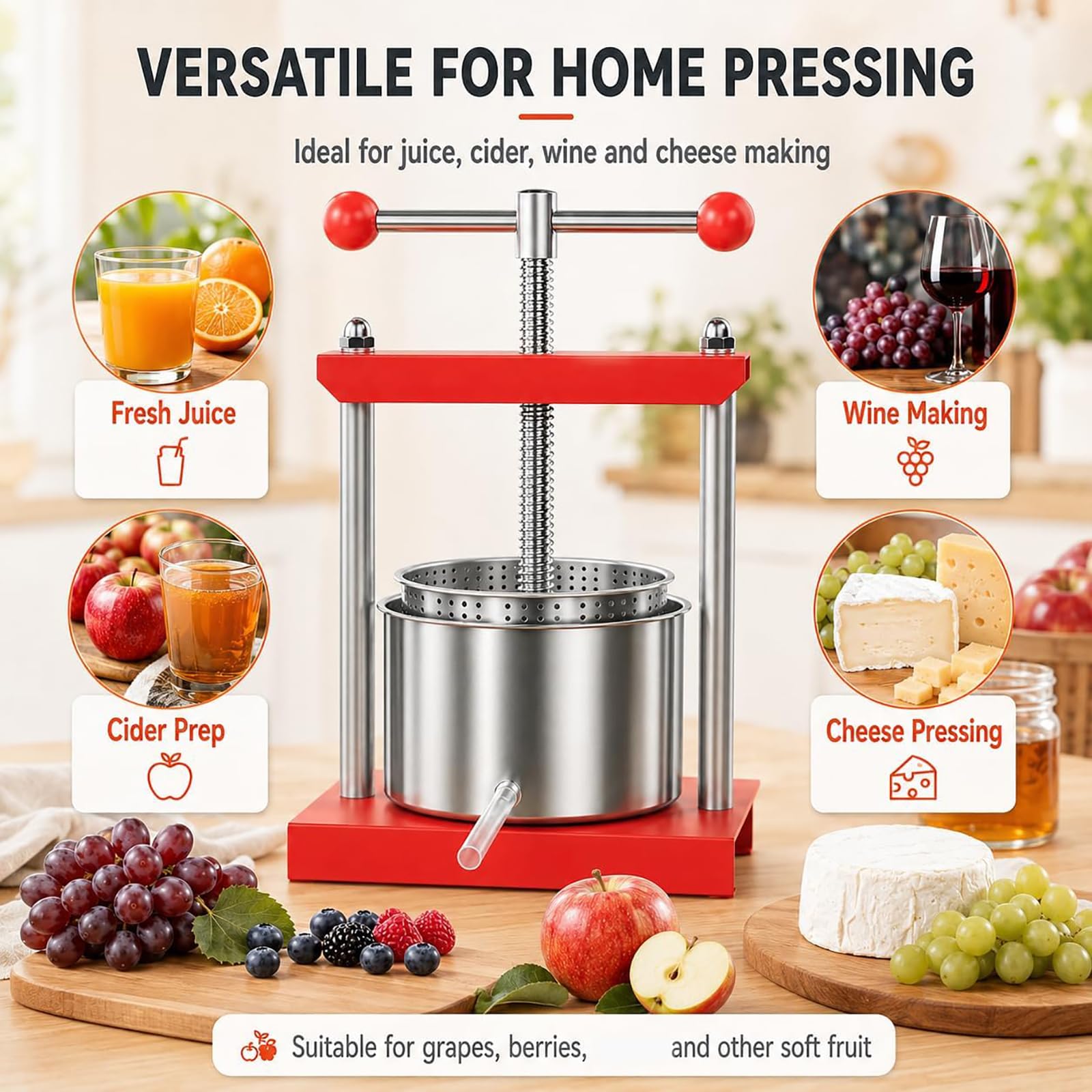 Prensa manual de frutas y quesos, prensa de sidra de uva para vino