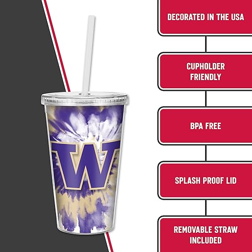 Miniatura 24 de Rico Industries NCAA Sports Team - Vaso transparente de 16 onzas con pajilla, vaso de viaje del color del equipo para fanáticos de los deportes