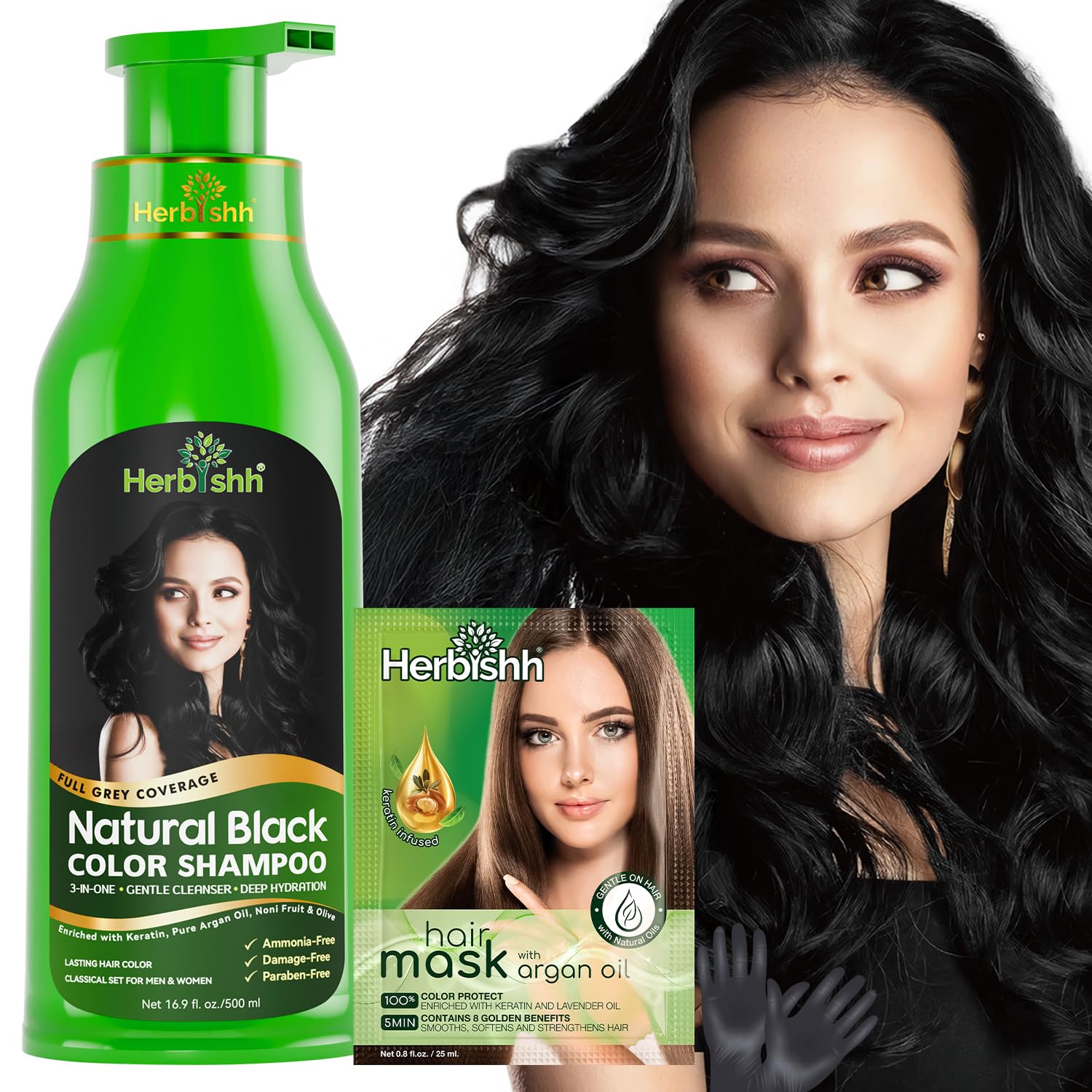 Herbishh Hair Color Shampoo for Gray Hair – Dye Shampoo–Colors in Minutes–Long-lasting colour 500 ML Ammonia-Free (Black)