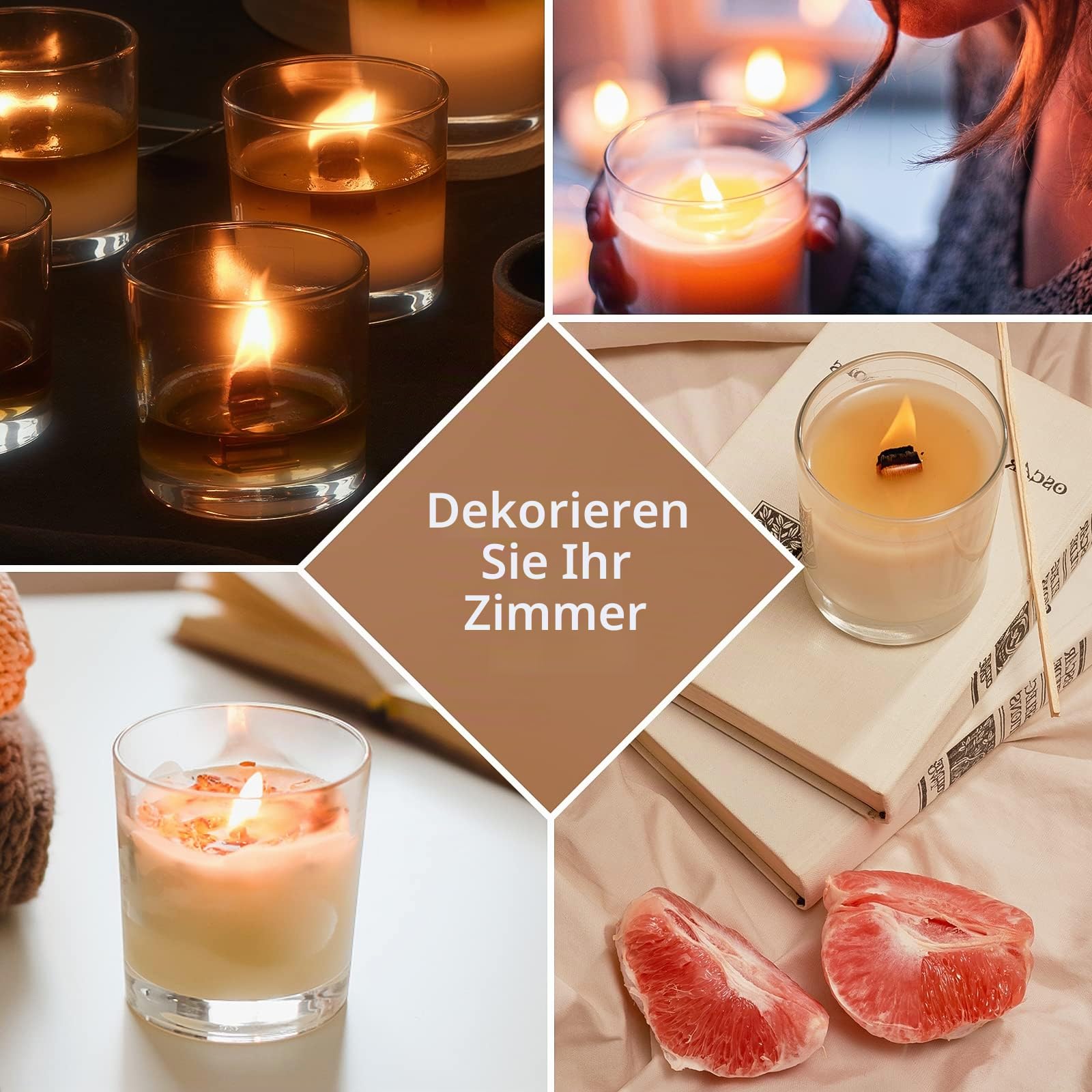 CONNOO 12 Stück 284 ml klare Glas-Kerzengläser mit Bambusdeckel, leere Kerzendosen, spülmaschinenfest