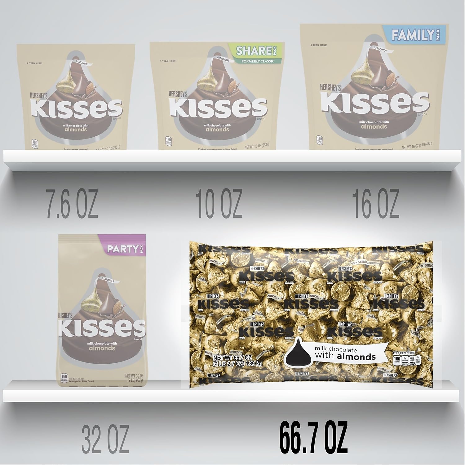 HERSHEY'S Kisses Chocolate Candy with Almonds, 66.7 Ounce Bulk Candy