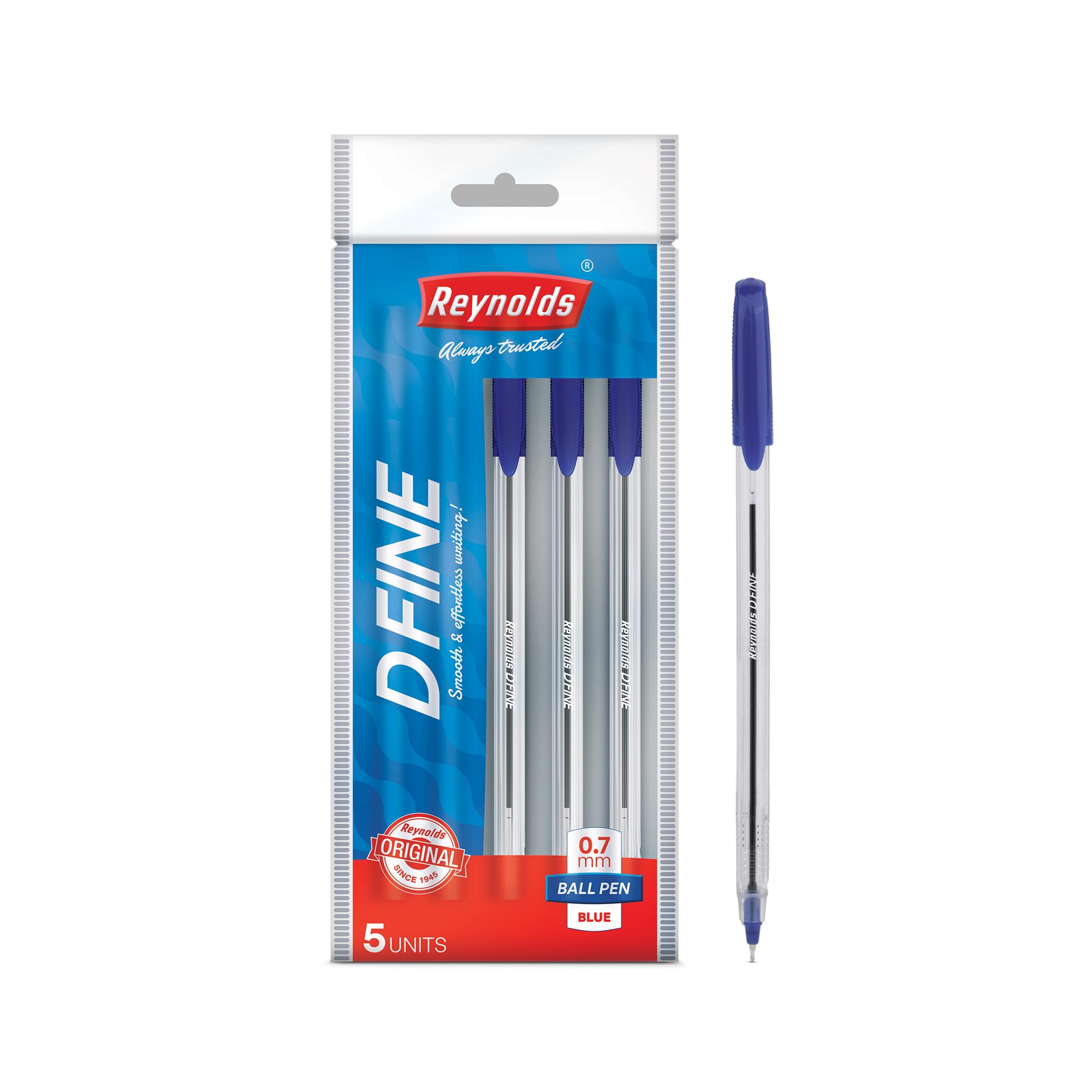 Reynolds DFINE Ball Pen SET - 5 BLUE PENS WITH COMFORTABLE GRIP |BLUE BALL PENS FOR WRITING | PEN FOR STUDENTS & OFFICE STATIONERY | 0.7 mm TIP SIZE (B0C661C2LX) Amazon Price History, Amazon Price Tracker