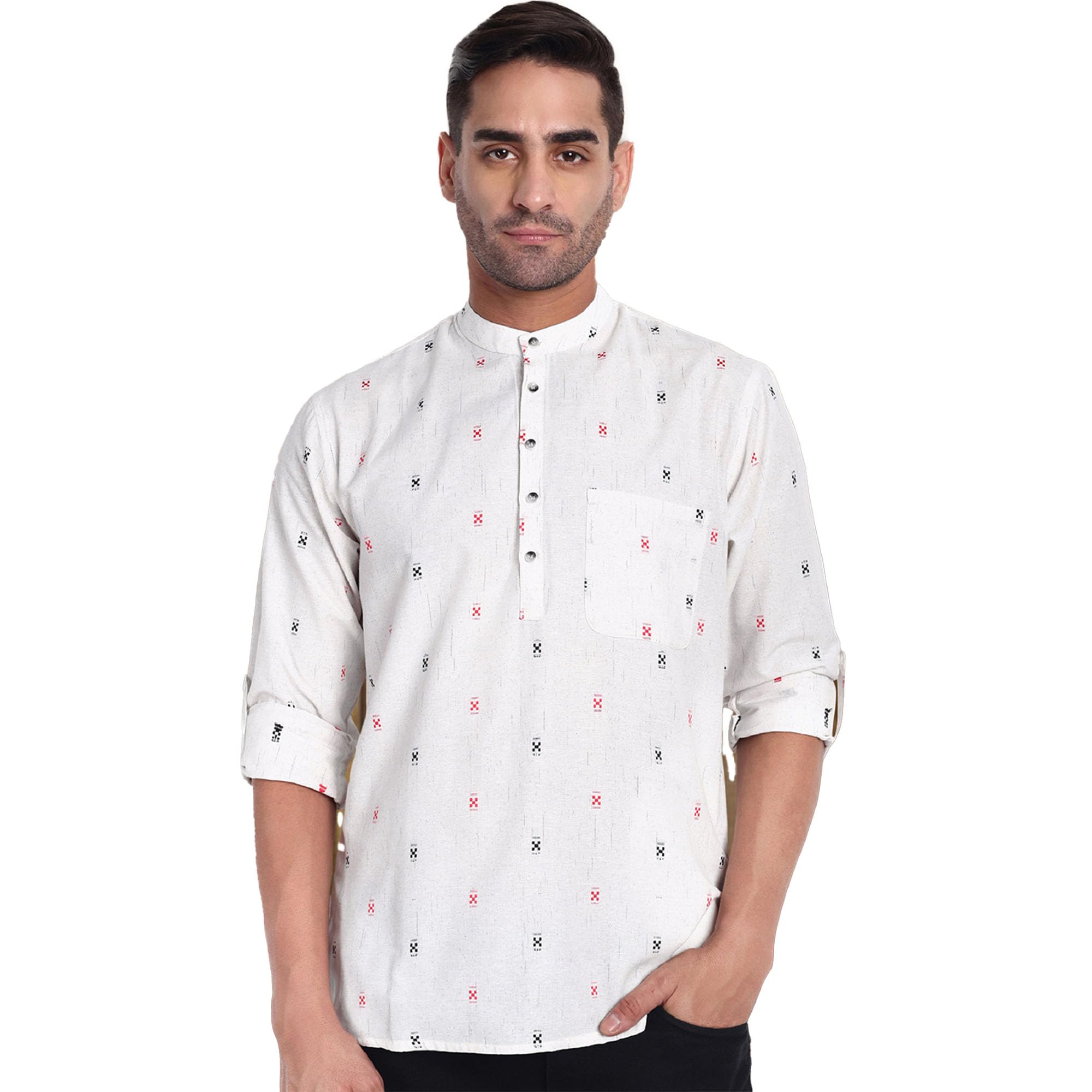 Men’s Short Kurta in White Dobby Cotton – Casual Wear for Festive & Occasions-image-24