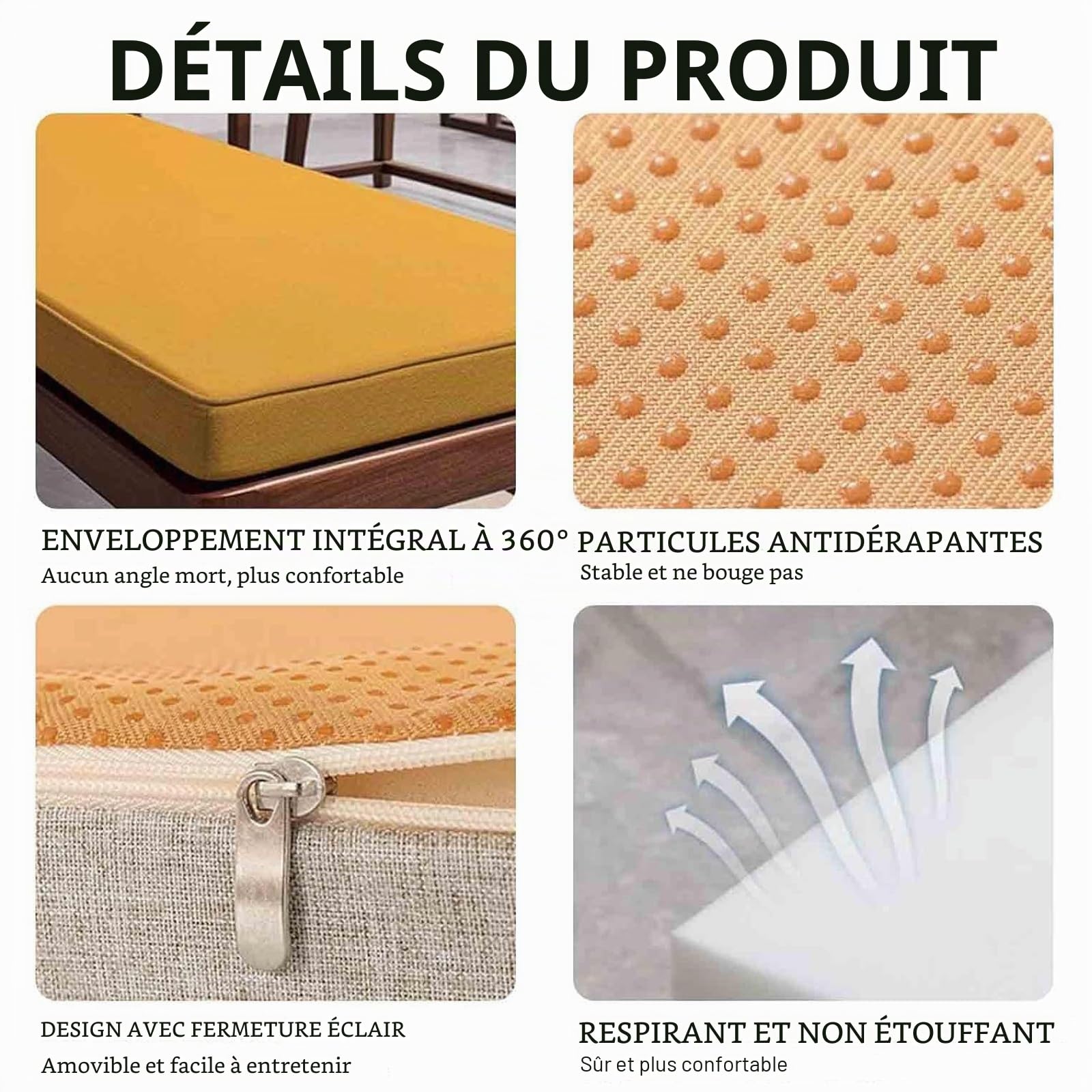 Coussin de Banc Extérieur 1/2/3/4 places, Amovible Antidérapant Mobilier d'extérieur Coussin d'assise Rectangulaire - Confortable Coussins pour terrasse, Balcon, Banquette(Beige clair,120x40cm/47x16in