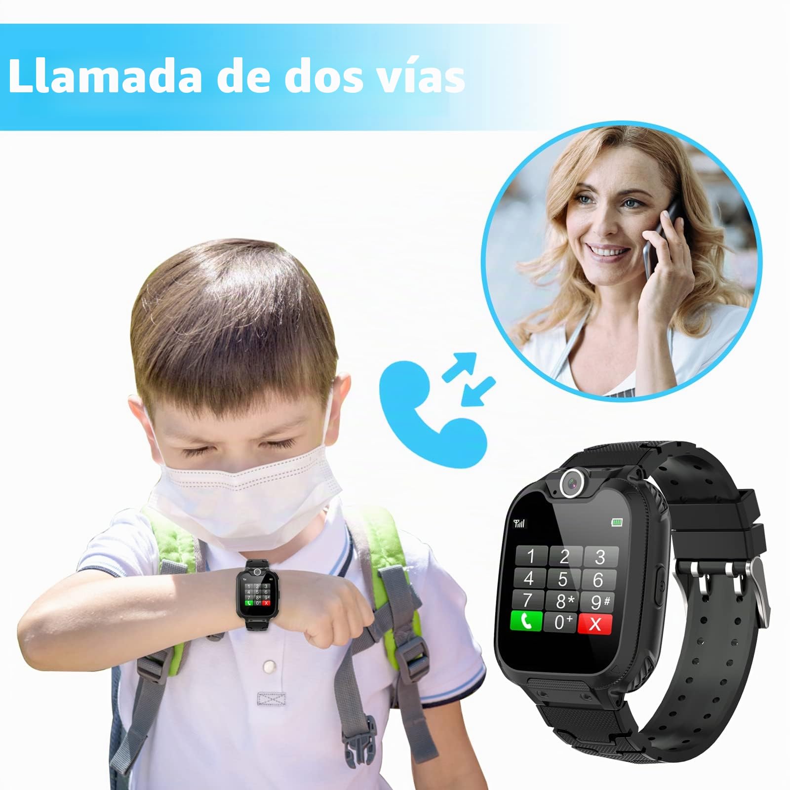 Reloj Inteligente Niño Smartwatch niños con Teléfono Llamadas 16 Juegos | Reloj Niños Conversación Bidireccional, Cámara, MP3 Música, Despertador, Calculadora, Estudiante Regalo