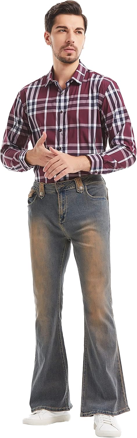 Wbestwind 70s Disco Pants for Men Relaxed Stretch 60s 70sBell Bottom Fit Comfort Flared Retro Leg Denim Vintage Jeans - Image 2