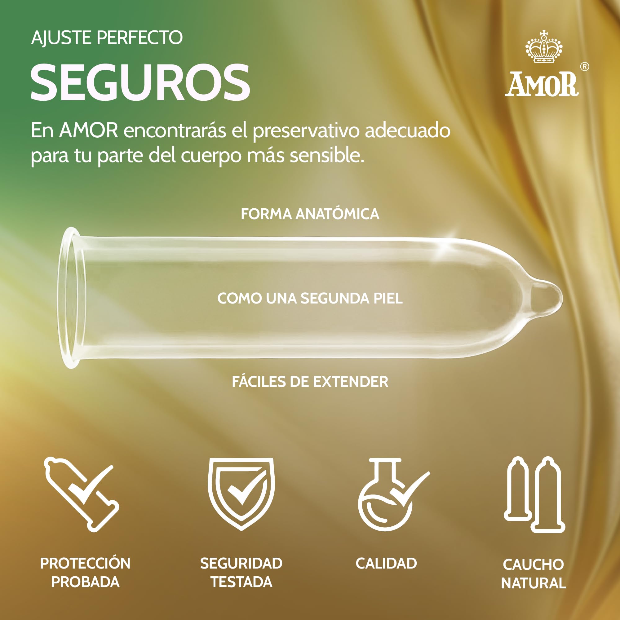 AMOR NATURE Ø 64 mm 100 Preservativos Premium, colocación perfecta y tamaño adecuado para todos, transparente