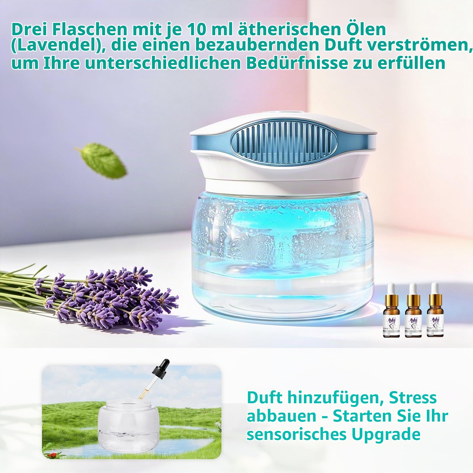 Lufterfrischer Luftbefeuchter Aroma Diffuser Ioniser with 30ml Essential Oils, Dayear Aromatisierer Raumluftreiniger, Water Air Purifier Based & Colour Changing LED Light