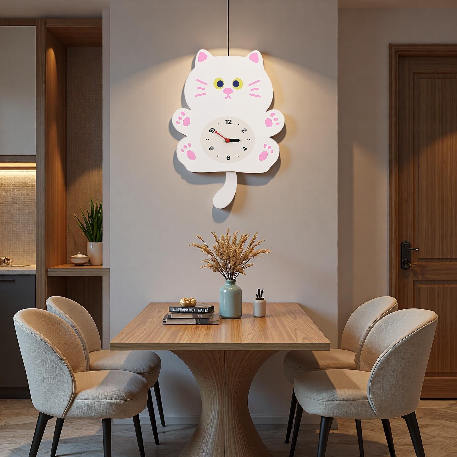 Horloge murale chat en quartz silencieuse pour chambre d'enfant