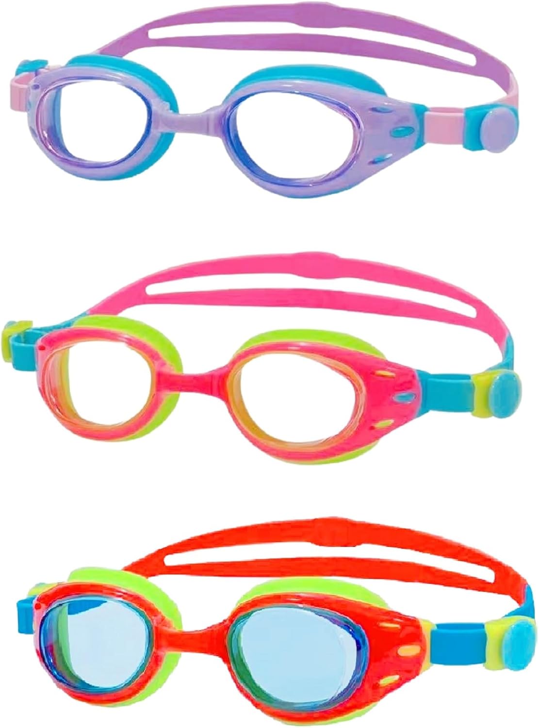 3 Pack Swim Goggles for Adults Kids Ages 6+ | No Leak Anti-Fog UV Protection | with 3 Hard Travel Cases