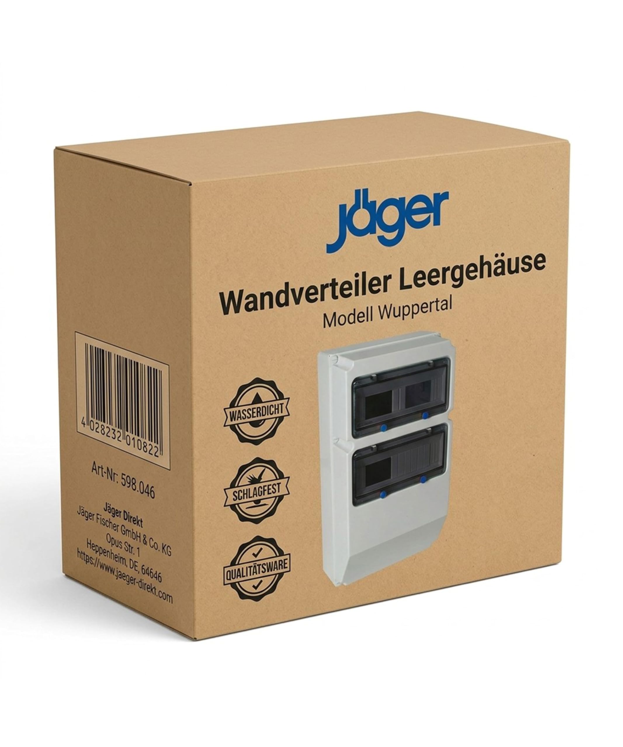 JÄGER VOTHA Wandverteiler Leergehäuse Wuppertal, Sicherungskasten IP67, schlagfestes IK08 ABS Gehäuse, 26 TE Verteilerkasten, transparente Abdeckung, Hutschienenmontage, Made in Germany